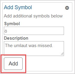 The Add button is highlighted below the Description field, which is below the Add Symbol heading.